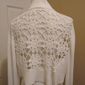 Amazing detailed back cream shrug sweater
